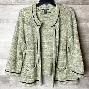 Style & Co knit tweed green open blazer sweater